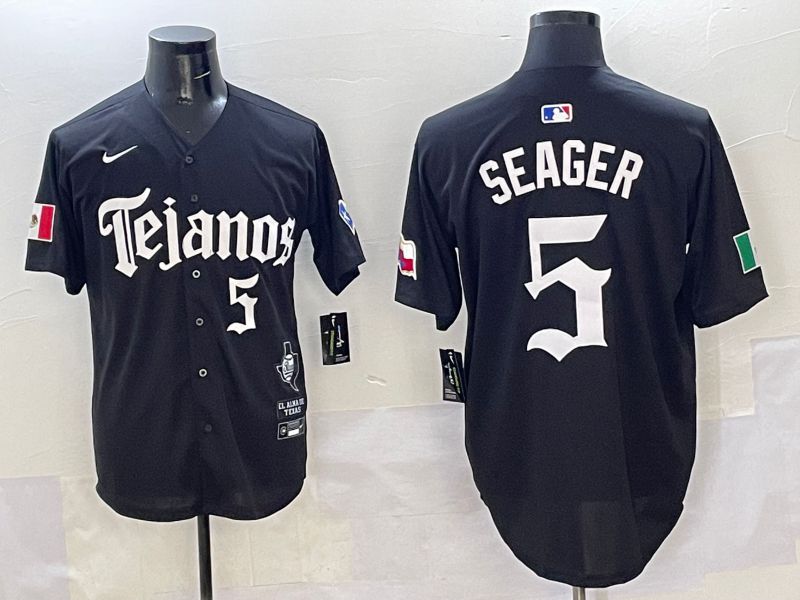 Men Texas Rangers #5 Seager Black Five generations Joint Name 2025 Nike MLB Jersey style 5